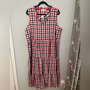 Women's Checkered Sleeveless Dress - Red, Blue, White